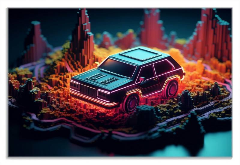 Wallario Frühstücksbrett Pixel-Roadtrip, (inkl. rutschfester Gummifüße 4mm, 1-St), 20x30cm von Wallario