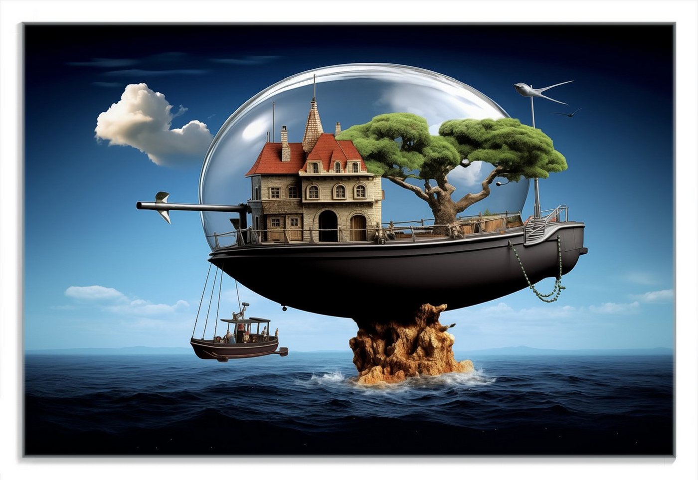 Wallario Frühstücksbrett Schwebende Inselträume, (inkl. rutschfester Gummifüße 4mm, 1-St), 20x30cm von Wallario