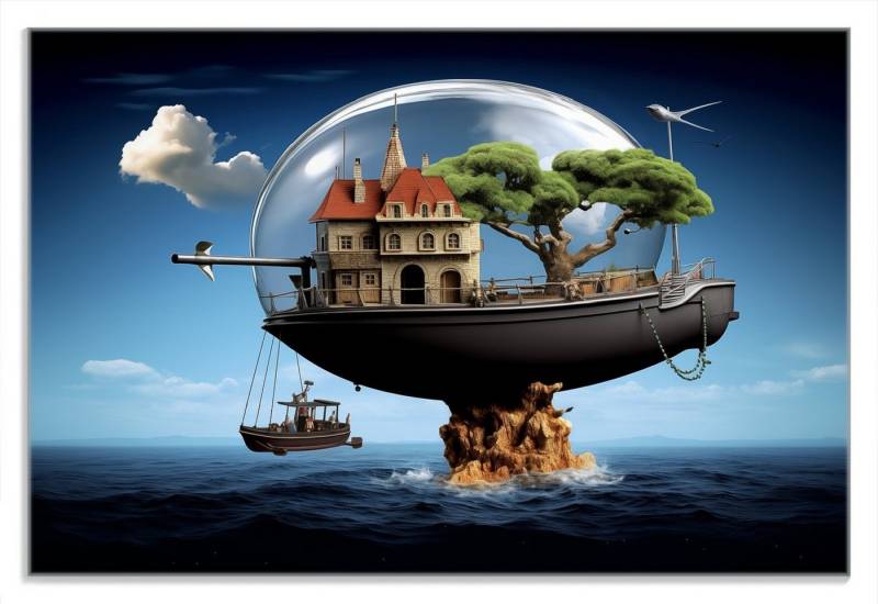 Wallario Frühstücksbrett Schwebende Inselträume, (inkl. rutschfester Gummifüße 4mm, 1-St), 20x30cm von Wallario