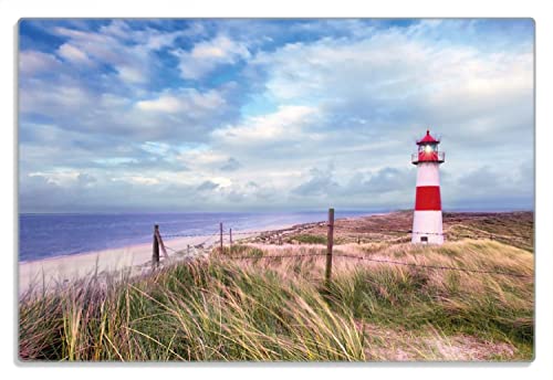 Wallario Frühstücksbrettchen aus Glas, Glasunterlage, Glasbrettchen Leuchtturm am Strand von Sylt, Größe 20 x 30 cm, Sicherheitsglas von Wallario