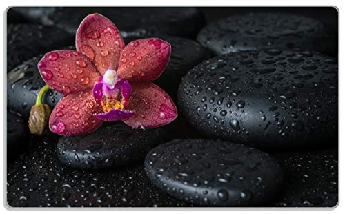 Wallario Frühstücksbrettchen aus Glas, Glasunterlage, Glasbrettchen Orchideen-Blüte auf schwarzen Steinen, benetzt mit Wasser-Tropfen, Größe 14 x 23 cm, Sicherheitsglas von Wallario