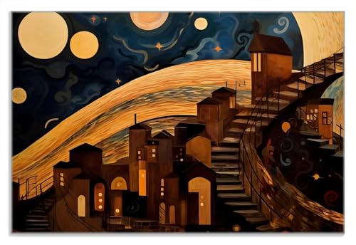 Wallario Frühstücksbrettchen aus Glas, Glasunterlage, Glasbrettchen Sternennacht über der Stadt, Größe 20 x 30 cm, Sicherheitsglas von Wallario