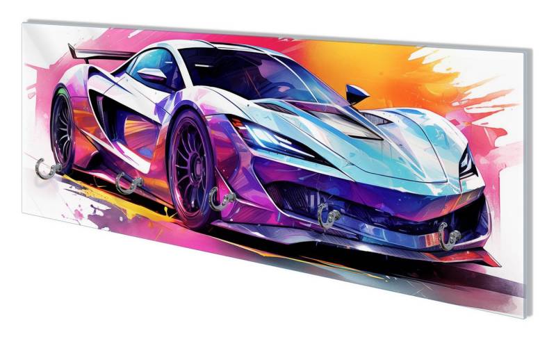 Wallario Garderobenpaneel Auto in Aquarellfarben (1-teilig, inkl. Haken und Befestigung), 80x30cm von Wallario