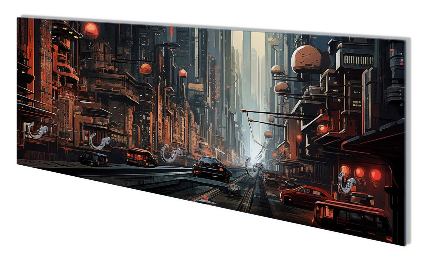 Wallario Garderobenpaneel Technologie-Metropole (1-teilig, inkl. Haken und Befestigung), 80x30cm von Wallario