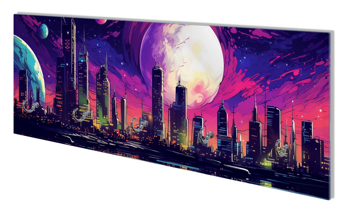 Wallario Garderobenpaneel Zukunft unter fremden Himmeln (1-teilig, inkl. Haken und Befestigung), 80x30cm von Wallario