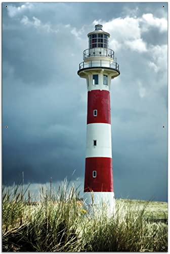 Wallario Garten-Poster Outdoor-Poster - Leuchtturm am Strand in Premiumqualität, Größe: 61 x 91,5 cm, für den Außeneinsatz geeignet von Wallario