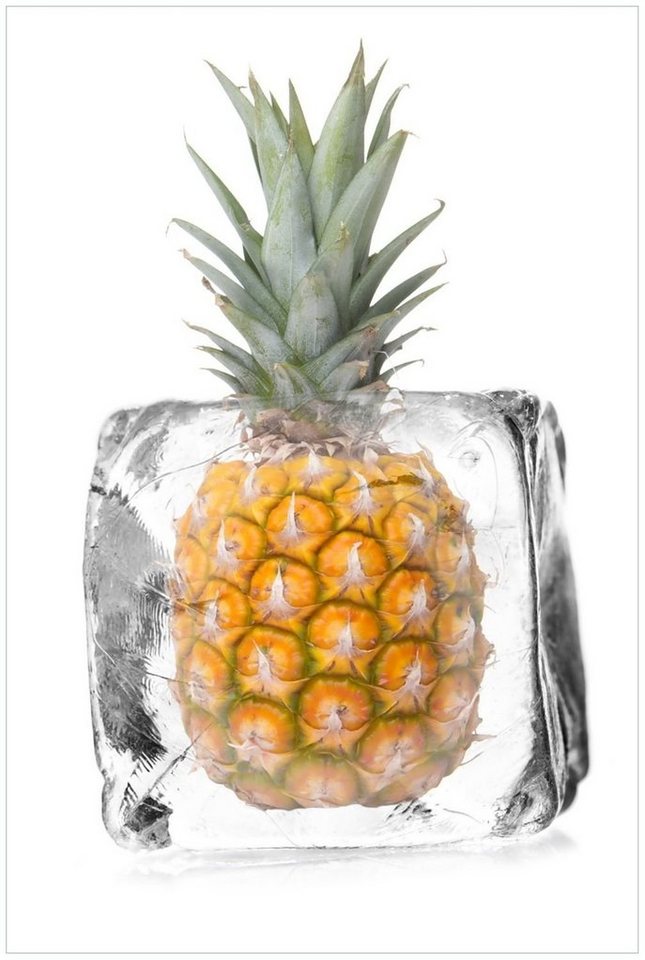 Wallario Glasbild, Ananas in Eiswürfel - Eiskaltes Obst, in verschiedenen Ausführungen von Wallario