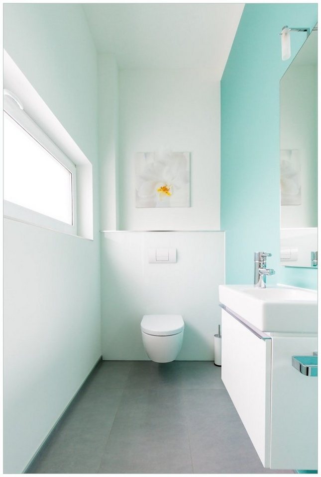 Wallario Glasbild, Badezimmer Gästetoilette Innenansicht - WC und Waschbecken, in verschiedenen Ausführungen von Wallario