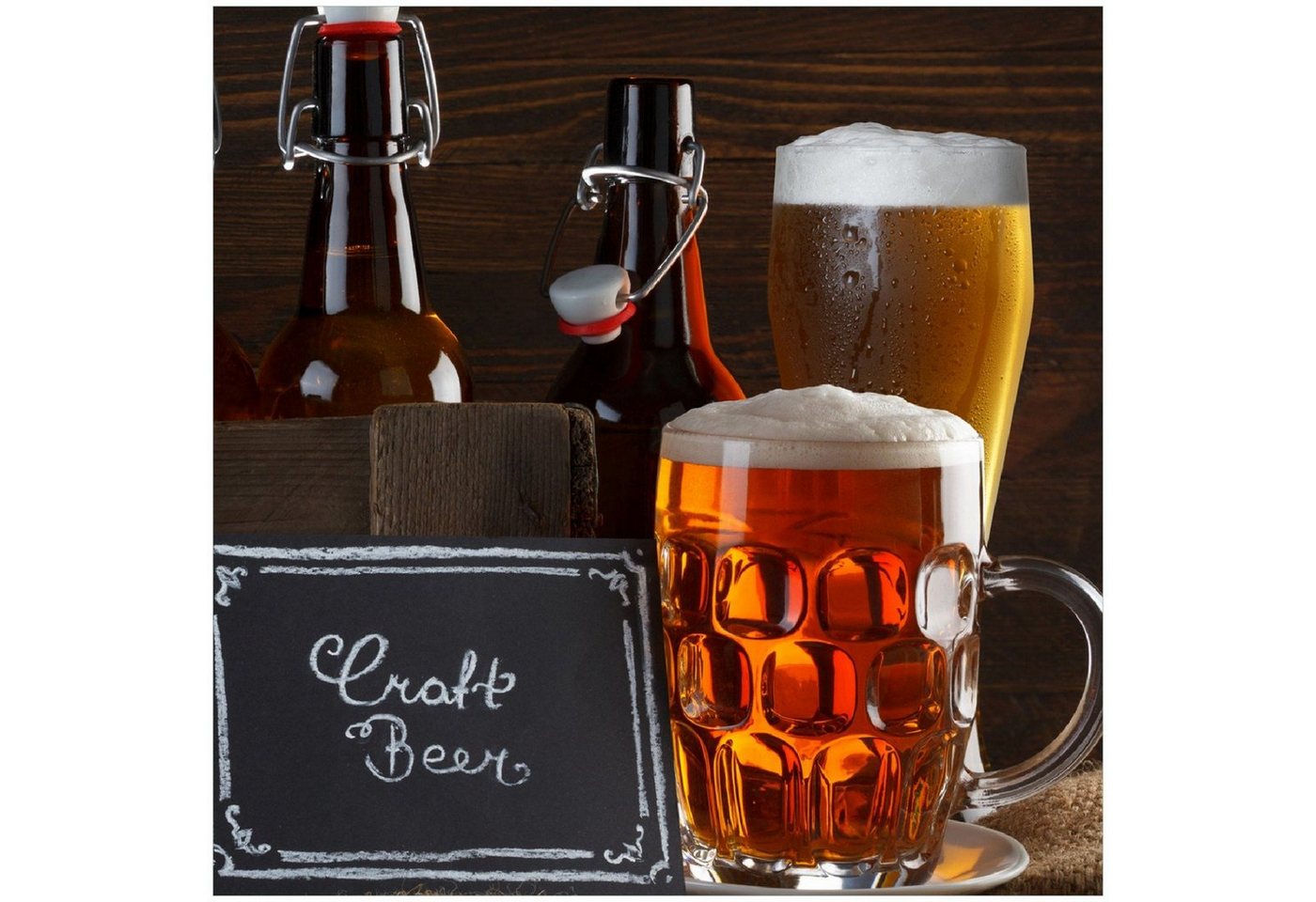 Wallario Glasbild, Biervarianten - Pils im Glas Flaschenbier Schild Craft Beer, in verschiedenen Ausführungen von Wallario