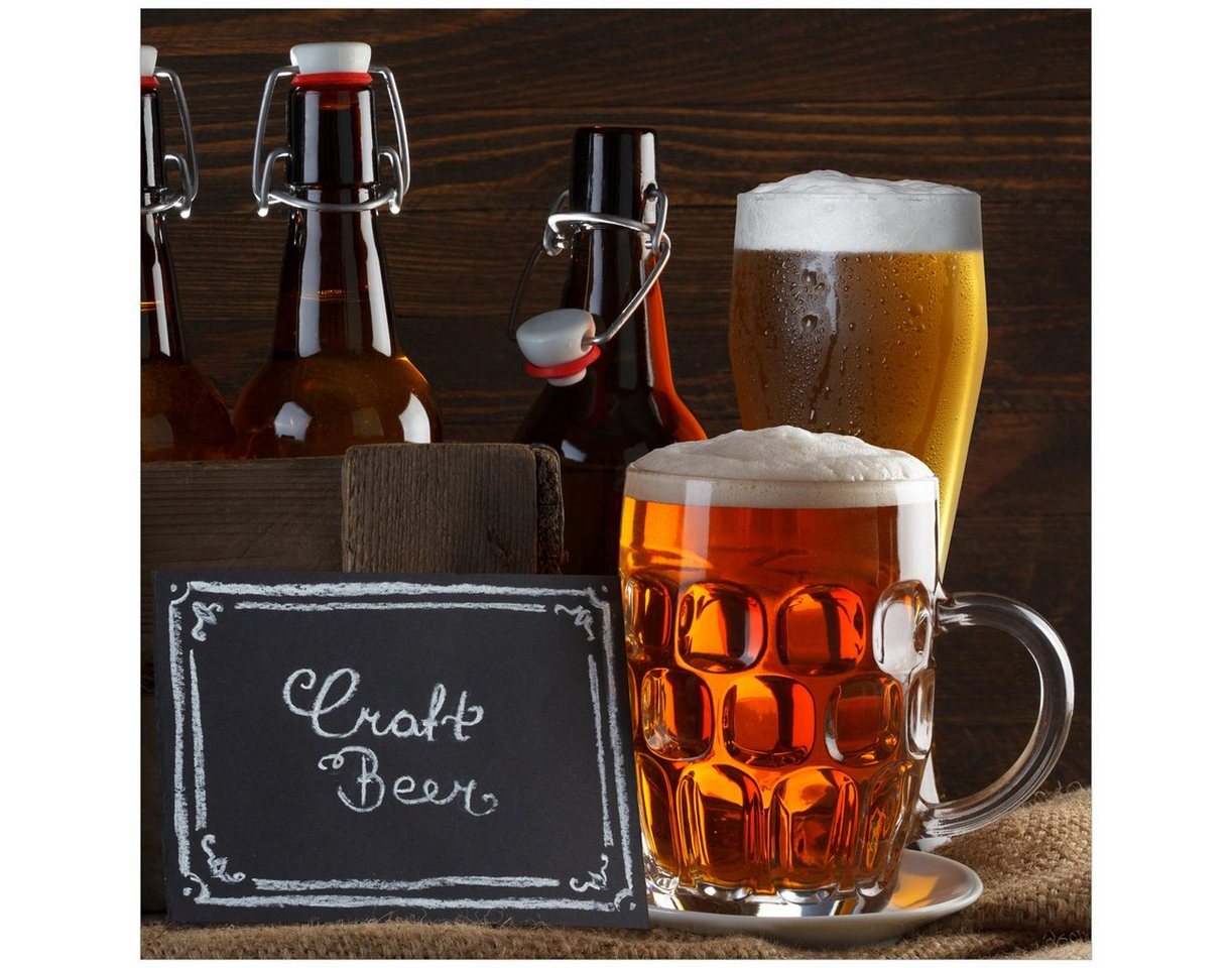 Wallario Glasbild, Biervarianten - Pils im Glas Flaschenbier Schild Craft Beer, in verschiedenen Ausführungen von Wallario