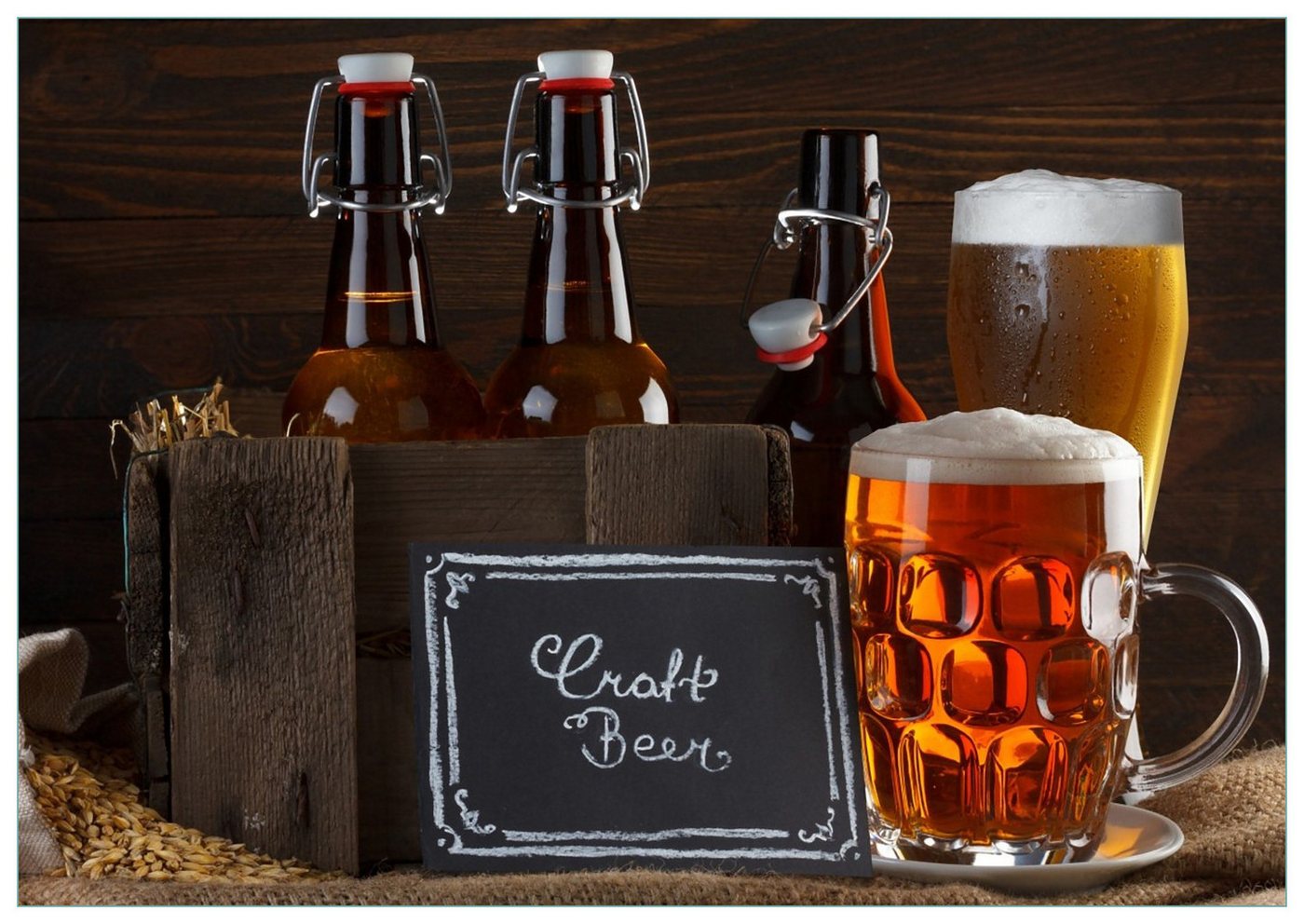 Wallario Glasbild, Biervarianten - Pils im Glas Flaschenbier Schild Craft Beer, in verschiedenen Ausführungen von Wallario