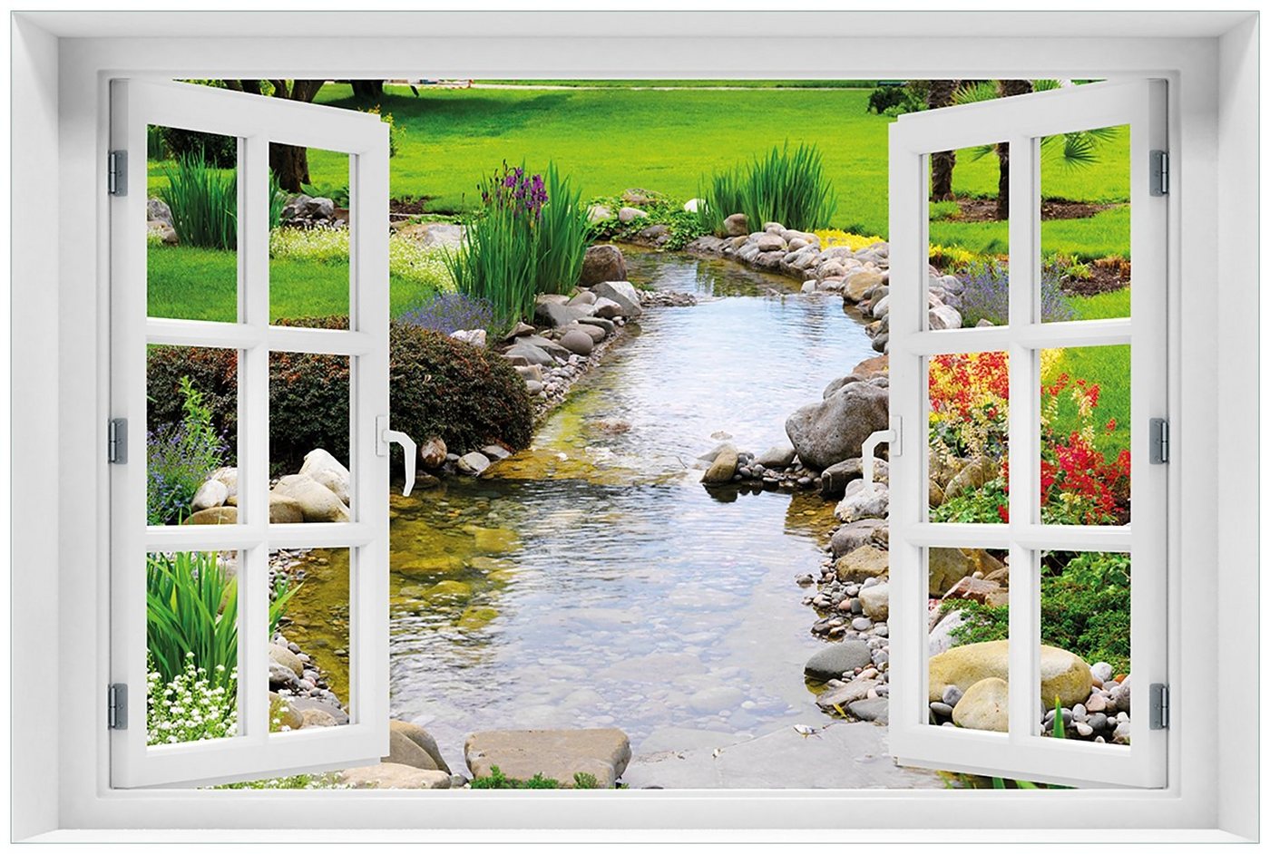 Wallario Glasbild, Blumen am Teich, in verschiedenen Ausführungen von Wallario