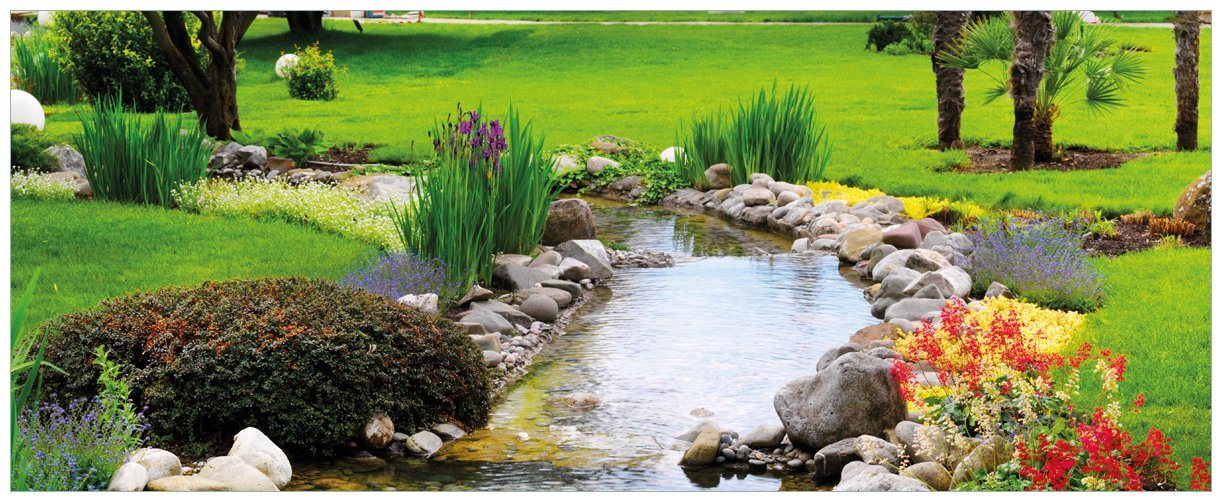 Wallario Glasbild, Blumen am Teich, in verschiedenen Ausführungen von Wallario