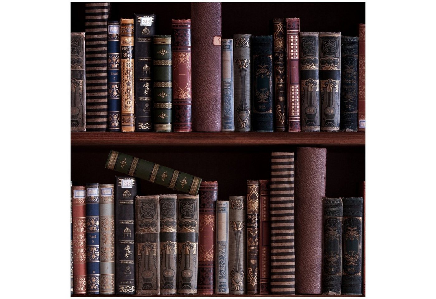 Wallario Glasbild, Bücherregal mit alten Büchern, in verschiedenen Ausführungen von Wallario