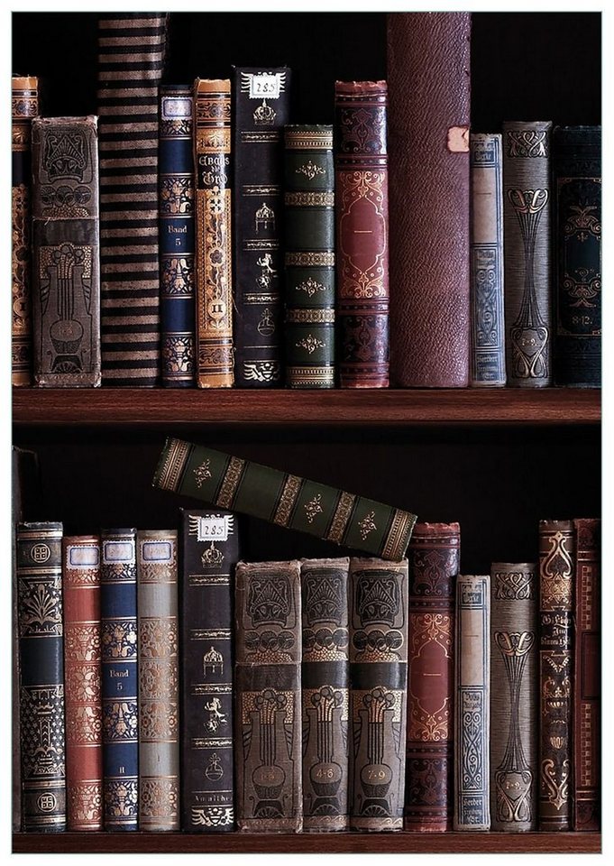 Wallario Glasbild, Bücherregal mit alten Büchern, in verschiedenen Ausführungen von Wallario