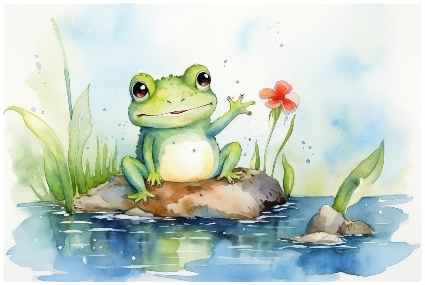 Wallario Glasbild, Frosch in Aquarell, in verschiedenen Ausführungen von Wallario