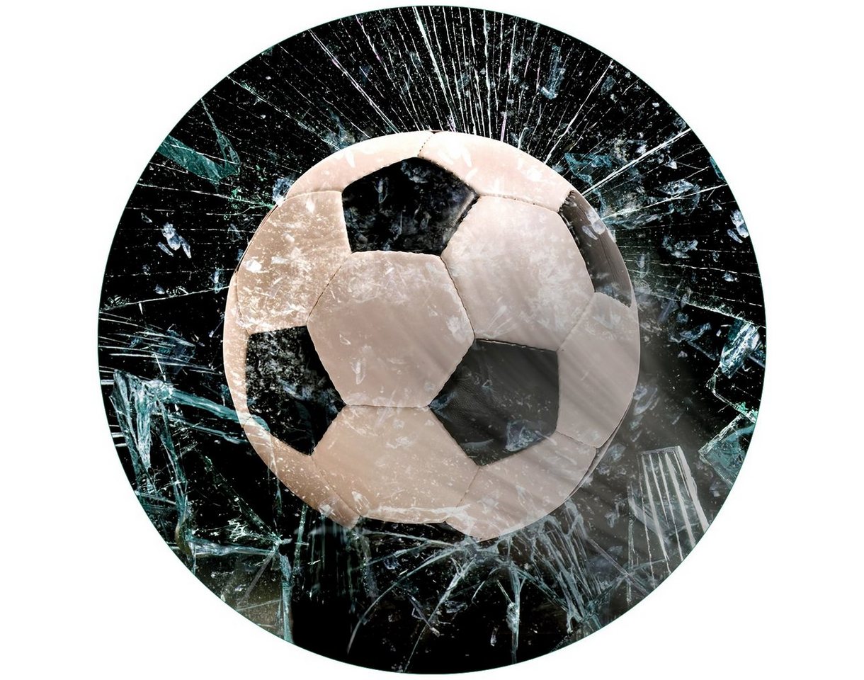 Wallario Glasbild, Fußball - im Fenster, Splitter und Glas, in verschiedenen Ausführungen von Wallario