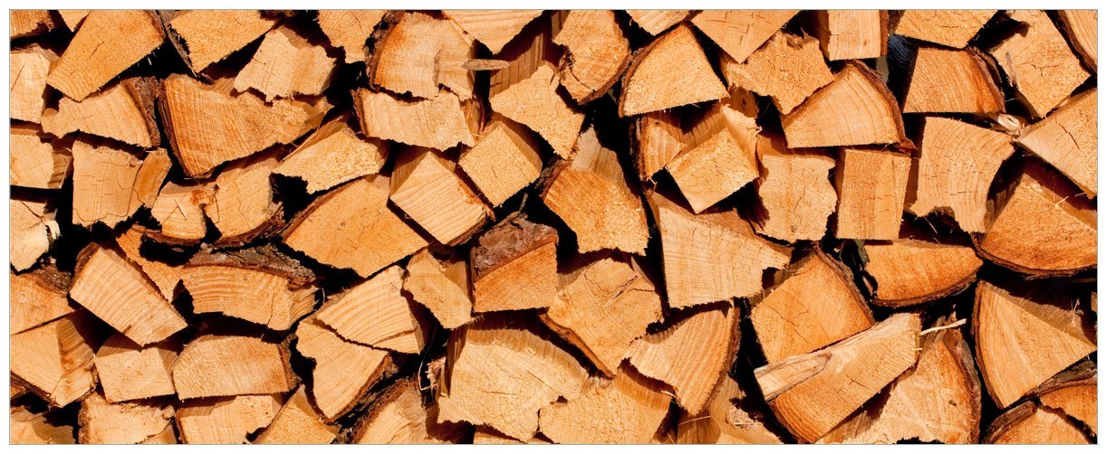 Wallario Glasbild, Holzstapel gehackt - Holzscheite für den Kamin, in verschiedenen Ausführungen Wallario Glasbild, Holzstapel gehackt - Holzscheite für den Kamin, in verschiedenen Ausführungen von Wallario