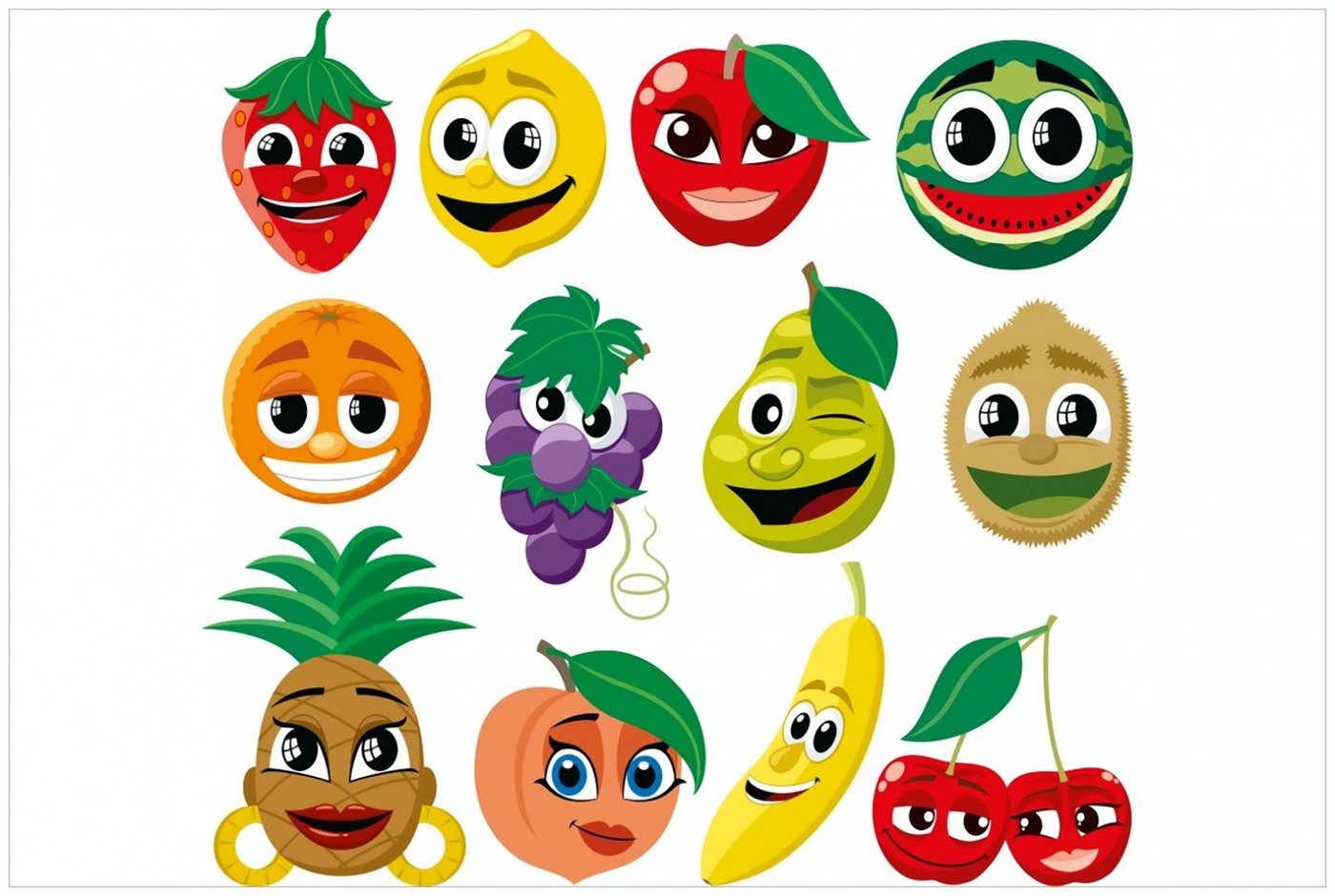 Wallario Glasbild, Obst-Smilies im Comic-Stil - Lustige Früchte, in verschiedenen Ausführungen von Wallario