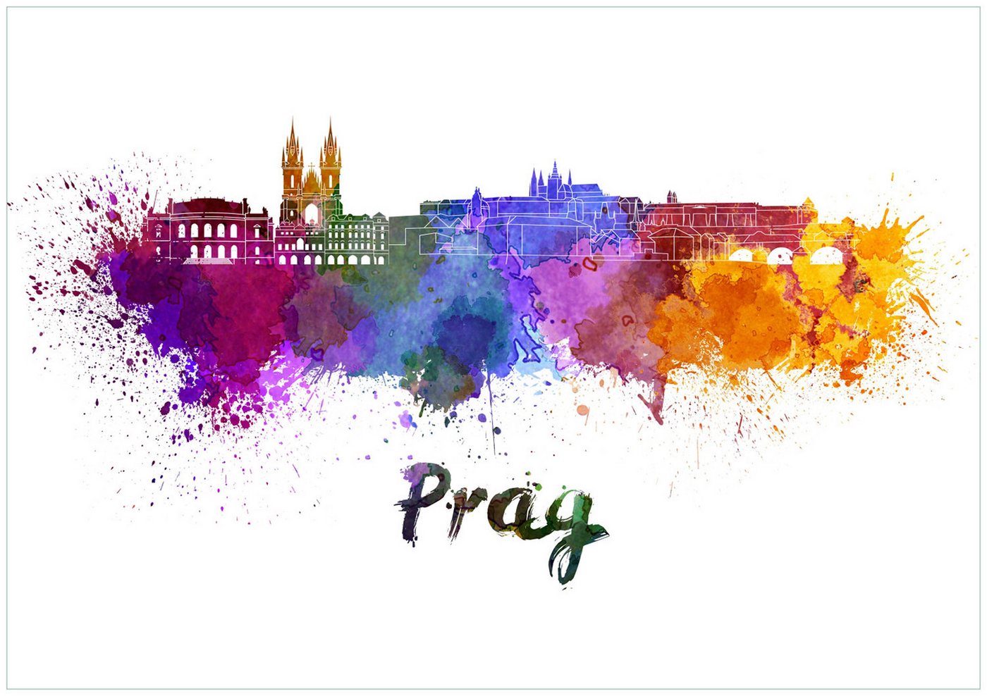 Wallario Glasbild, Städte als Aquarell - Skyline von Prag, in verschiedenen Ausführungen von Wallario