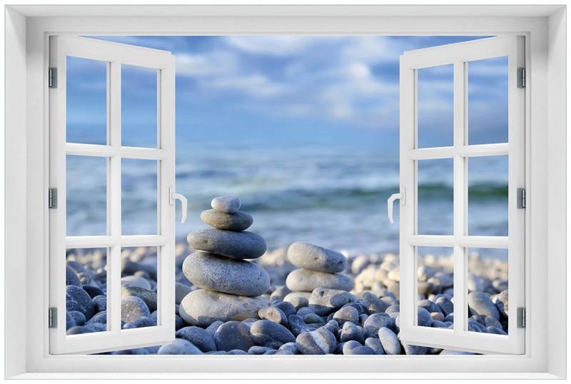 Wallario Glasbild, Steinstapel am Strand, in verschiedenen Ausführungen Wallario Glasbild, Steinstapel am Strand, in verschiedenen Ausführungen von Wallario