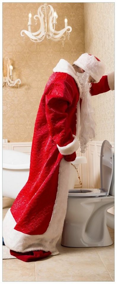 Wallario Glasbild, Weihnachtsmann macht Pause und pinkelt auf edler Toilette, in verschiedenen Ausführungen von Wallario