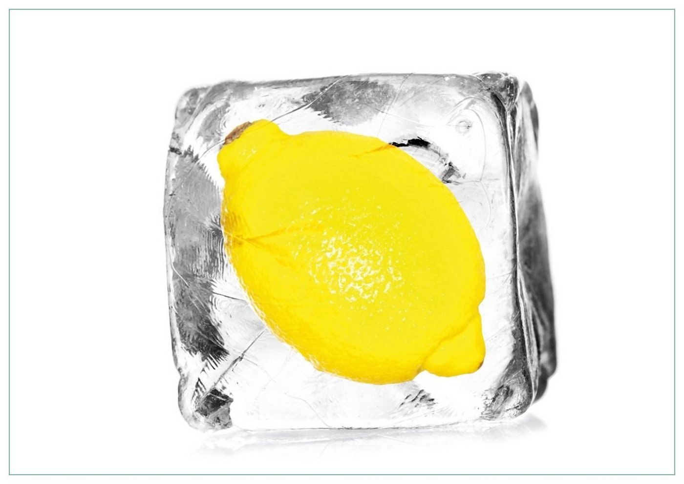 Wallario Glasbild, Zitrone in Eiswürfel - Eiskaltes Obst, in verschiedenen Ausführungen von Wallario