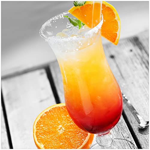 Wallario Glasbild Bunter Cocktail am Pool mit Hintergrund in schwarz weiß - 30 x 30 cm Wandbilder Glas in Premium-Qualität: Brillante Farben, freischwebende Optik von Wallario