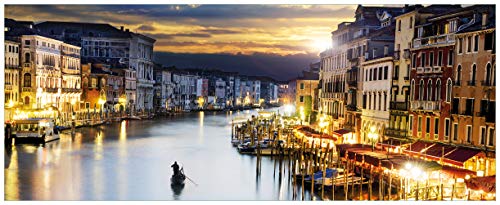 Wallario Glasbild Canal Grande in Venedig am Abend mit untergehender Sonne - 32 x 80 cm Wandbilder Glas in Premium-Qualität: Brillante Farben, freischwebende Optik von Wallario