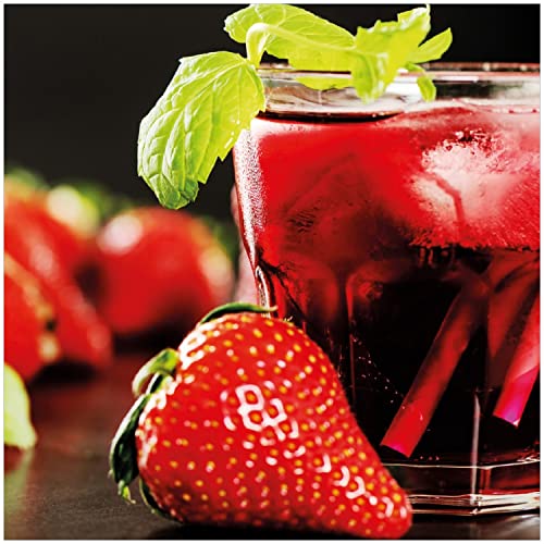 Wallario Glasbild Erdbeer-Mojito - Frische Erdbeeren - 30 x 30 cm Wandbilder Glas in Premium-Qualität: Brillante Farben, freischwebende Optik von Wallario