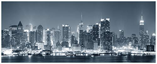 Wallario Glasbild New York Skyline - Schwarz Weiß Blau - 50 x 125 cm Wandbilder Glas in Premium-Qualität: Brillante Farben, freischwebende Optik von Wallario