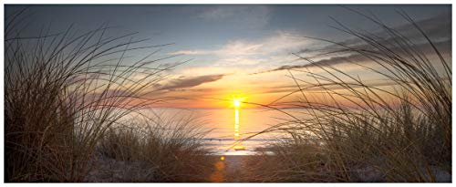 Wallario Glasbild Sonnenuntergang am Strand - 50 x 125 cm Wandbilder Glas in Premium-Qualität: Brillante Farben, freischwebende Optik von Wallario