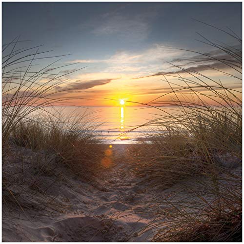 Wallario Glasbild Sonnenuntergang am Strand - 50 x 50 cm Wandbilder Glas in Premium-Qualität: Brillante Farben, freischwebende Optik von Wallario