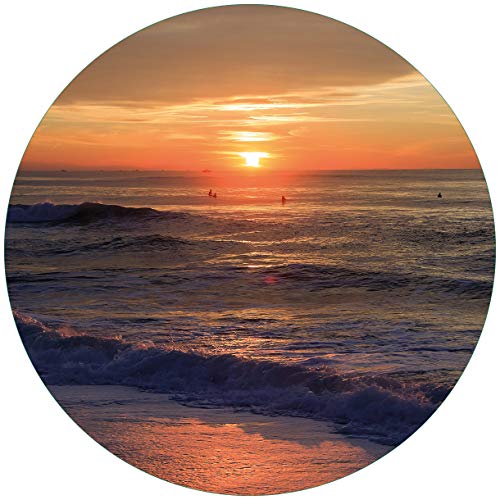 Wallario Glasbild rund Sonne über dem Meer - Rund, 50 cm Durchmesser Wandbild Glas in Premium-Qualität: Brillante Farben, freischwebende Optik von Wallario