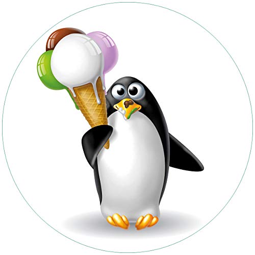 Wallario Glasbild rund Süßer EIS Pinguin - Rund, 50 cm Durchmesser Wandbild Glas in Premium-Qualität: Brillante Farben, freischwebende Optik von Wallario