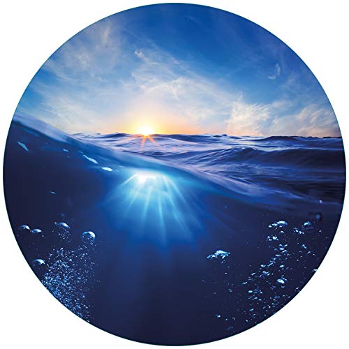 Wallario Glasbild rund Wellen im Meer bei Sonnenuntergang - Rund, 50 cm Durchmesser Wandbild Glas in Premium-Qualität: Brillante Farben, freischwebende Optik von Wallario