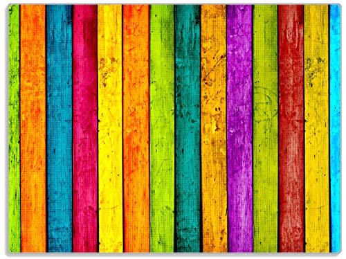 Wallario Glasunterlage/Schneidebrett aus Glas, Buntes Holz - Bunte Streifen mit Farbe und Holzstruktur, Größe 30 x 40 cm, Kratzfest, aus Sicherheitsglas von Wallario