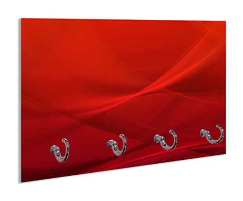 Wallario Handtuchhaken für Bad & Küche aus Glas 30 x 20 cm, Wand Handtuchhalter mit 4 Haken, Motiv: Abstrakte rotes Muster - roter Stoff von Wallario