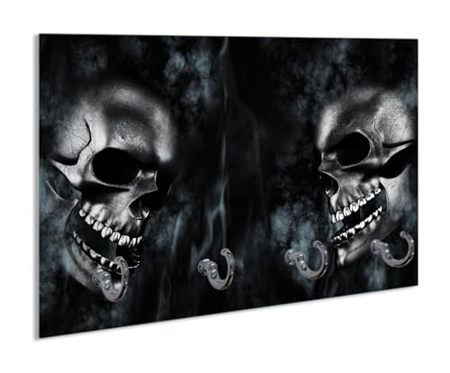 Wallario Handtuchhaken für Bad & Küche aus Glas 30 x 20 cm, Wand Handtuchhalter mit 4 Haken, Motiv: Rauchende Schädel von Wallario