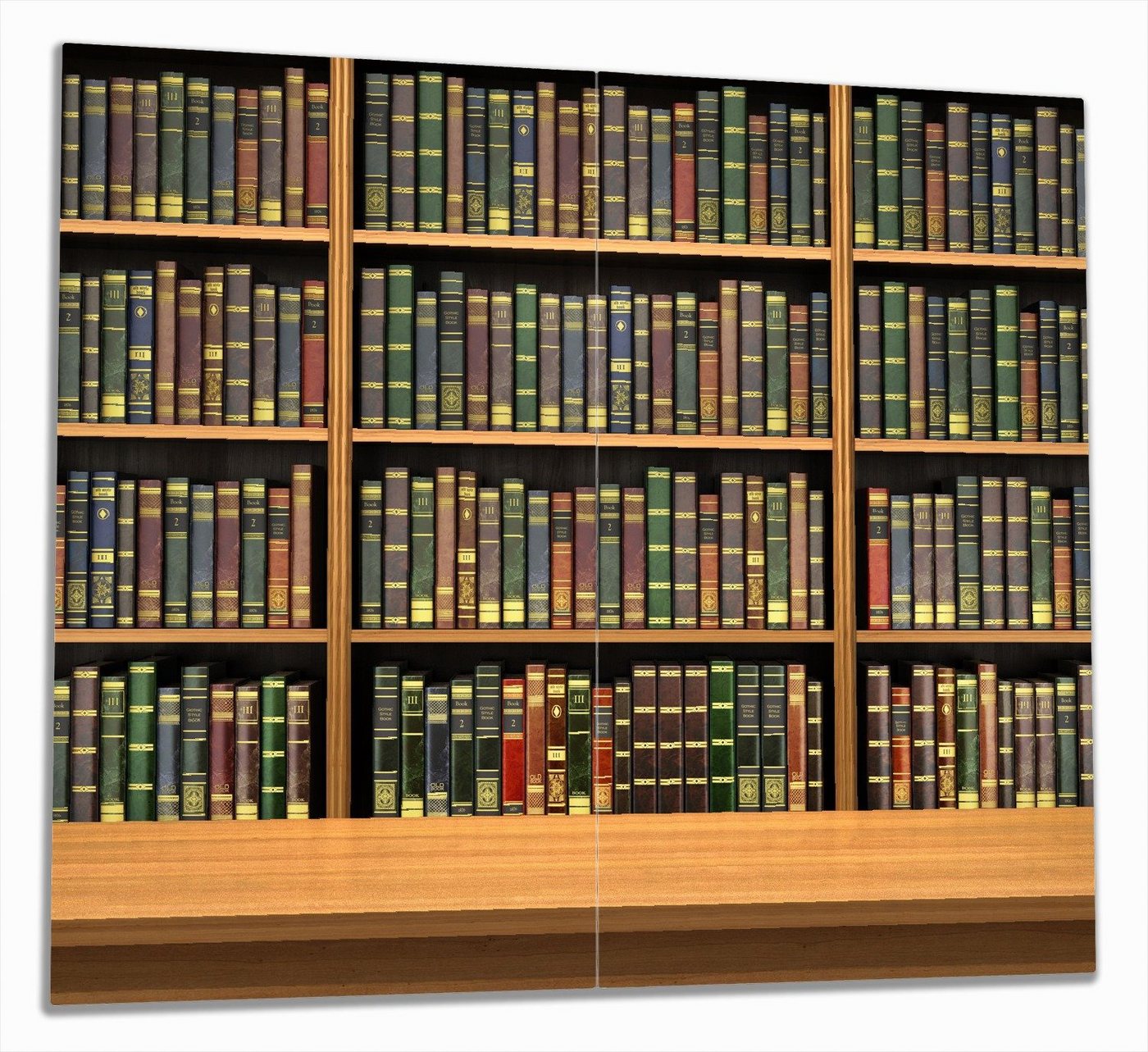 Wallario Herd-Abdeckplatte Bibliothek - Regal voller alter Bücher, ESG-Sicherheitsglas, (Glasplatte, 2 tlg., inkl. 5mm Noppen), verschiedene Größen von Wallario