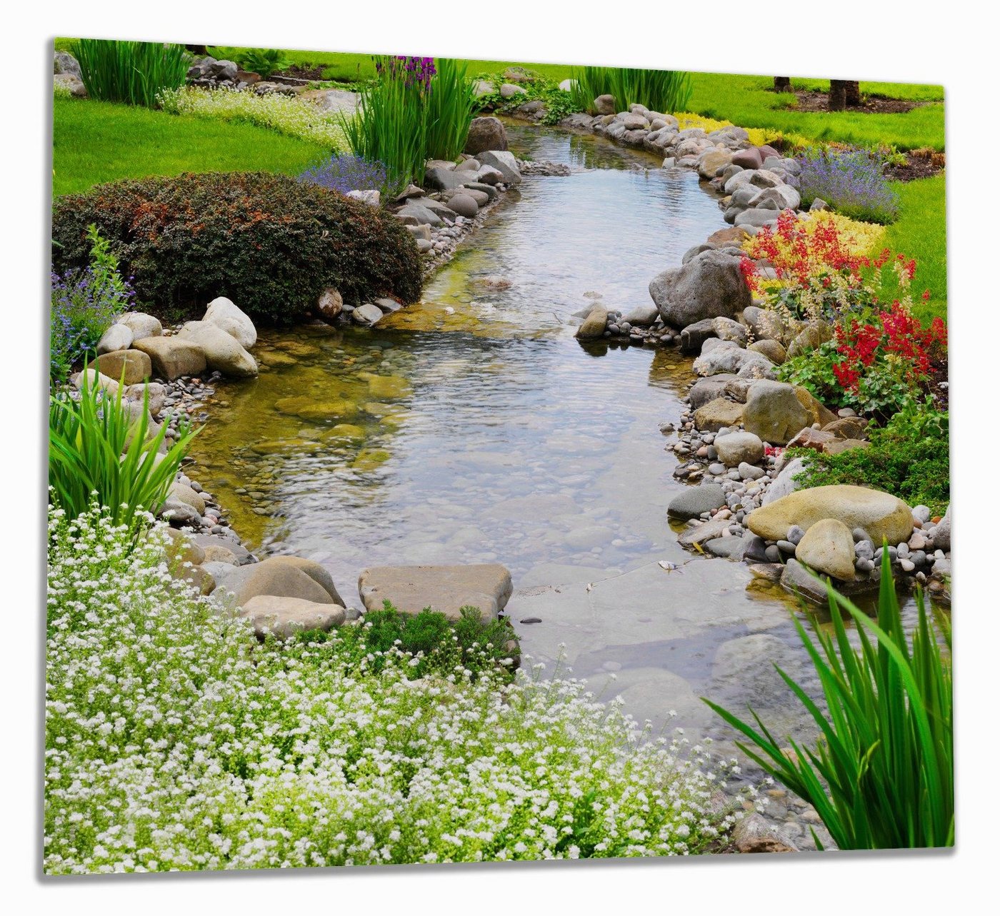 Wallario Herd-Abdeckplatte Blumen am Teich, ESG-Sicherheitsglas, (Glasplatte, 1 tlg., inkl. 5mm Noppen), verschiedene Größen von Wallario