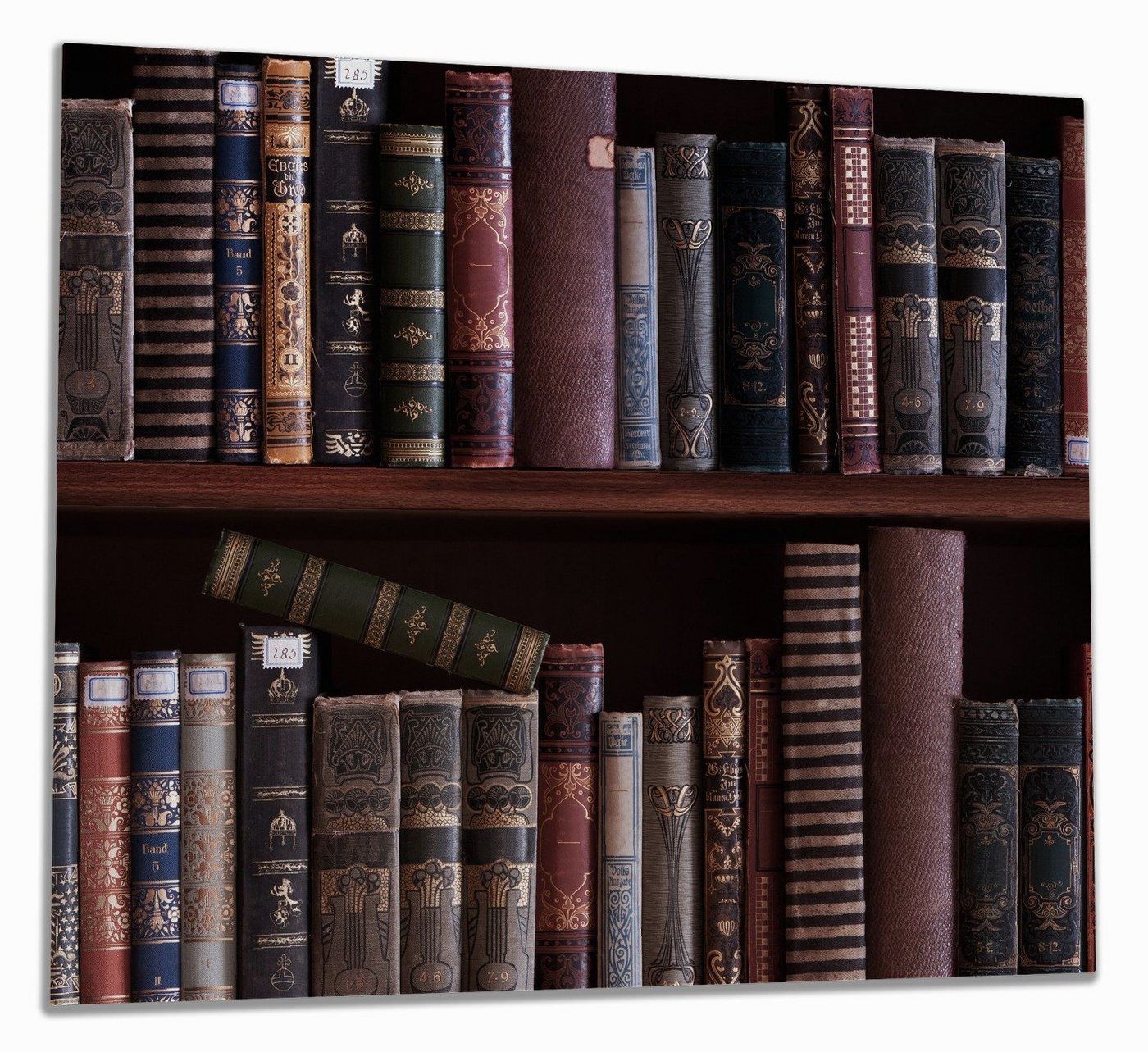 Wallario Herd-Abdeckplatte Bücherregal mit alten Büchern, ESG-Sicherheitsglas, (Glasplatte, 1 tlg., inkl. 5mm Noppen), verschiedene Größen von Wallario