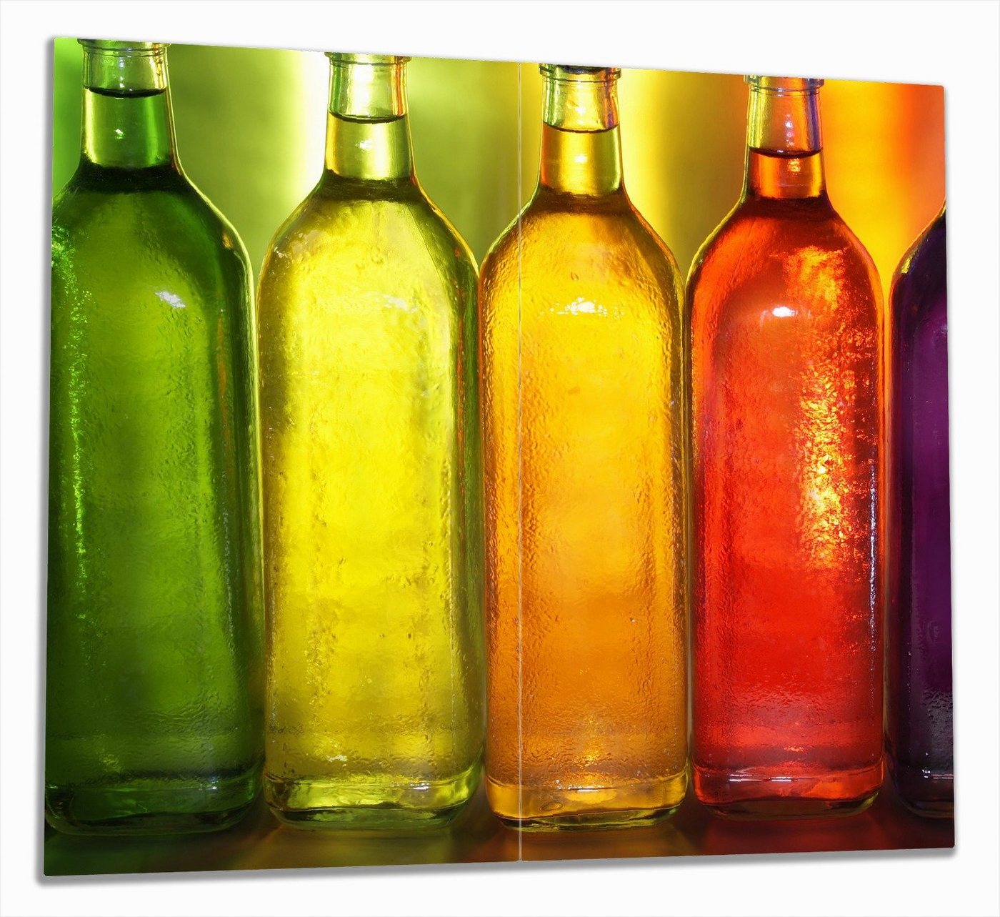Wallario Herd-Abdeckplatte Bunte Flaschen im Regal, ESG-Sicherheitsglas, (Glasplatte, 2 tlg., inkl. 5mm Noppen), verschiedene Größen von Wallario