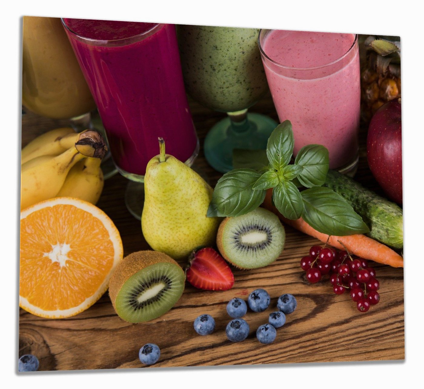 Wallario Herd-Abdeckplatte Bunte Smoothies mit Obst in der Küche, ESG-Sicherheitsglas, (Glasplatte, 1 tlg., inkl. 5mm Noppen), verschiedene Größen von Wallario