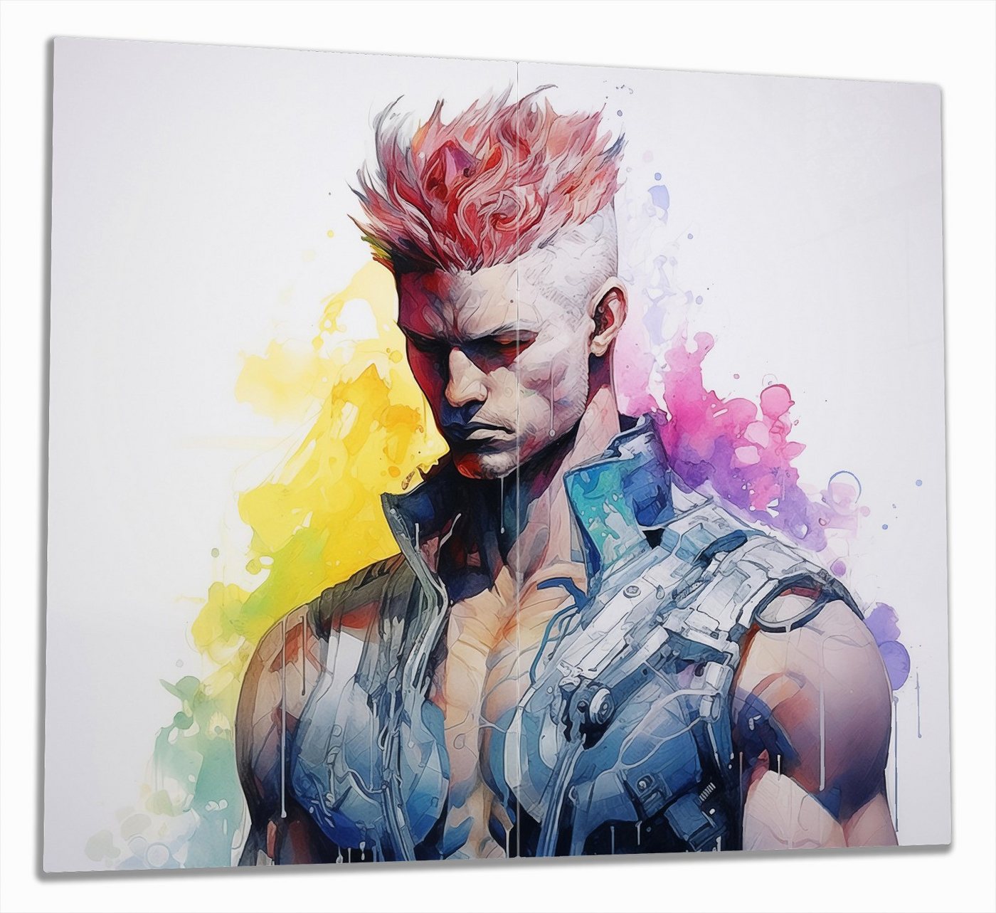 Wallario Herd-Abdeckplatte Bunter Krieger, ESG-Sicherheitsglas, (Glasplatte, 2 tlg., inkl. 5mm Noppen), verschiedene Größen von Wallario