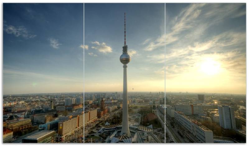 Wallario Herd-Abdeckplatte Fernsehturm Berlin mit Panoramablick über die Stadt, ESG-Sicherheitsglas, (Glasplatte, 3 tlg., inkl. 5mm Noppen), verschiedene Größen von Wallario