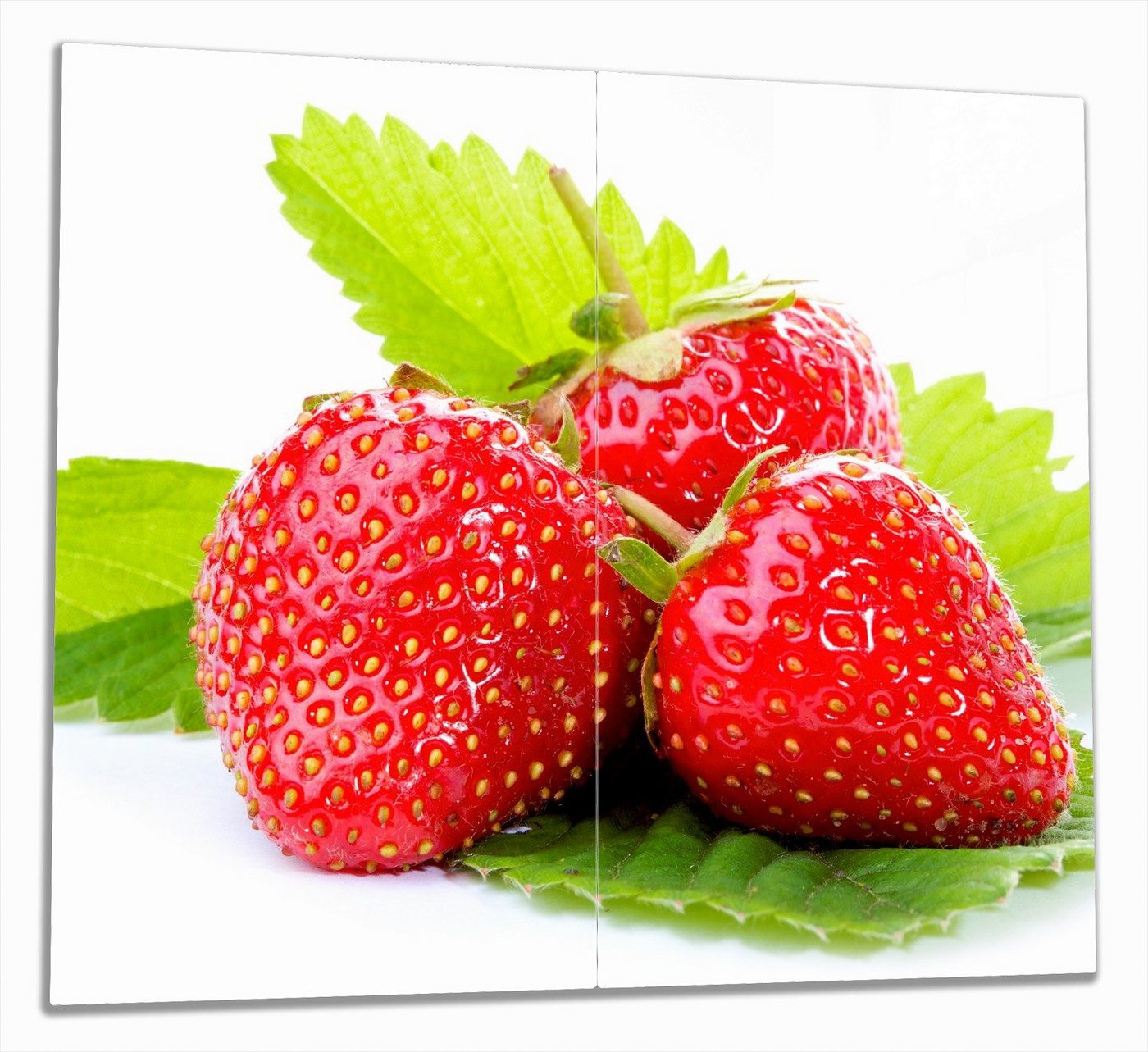 Wallario Herd-Abdeckplatte Frische rote Erdbeeren für die Küche, ESG-Sicherheitsglas, (Glasplatte, 2 tlg., inkl. 5mm Noppen), verschiedene Größen von Wallario