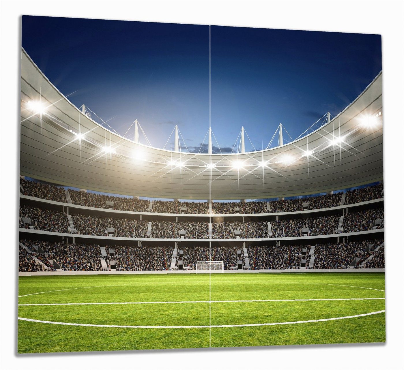 Wallario Herd-Abdeckplatte Fußballstadion Mittellinie, ESG-Sicherheitsglas, (Glasplatte, 2 tlg., inkl. 5mm Noppen), verschiedene Größen von Wallario