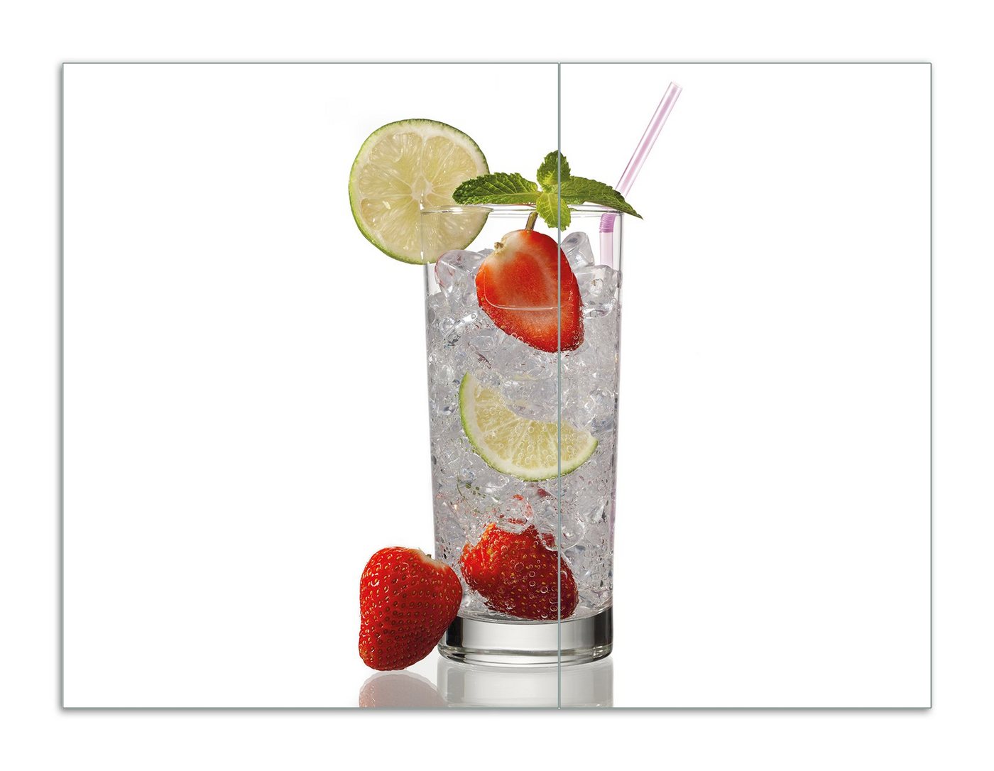 Wallario Herd-Abdeckplatte Glas Wasser mit Erdbeeren, ESG-Sicherheitsglas, (Glasplatte, 2 tlg., inkl. 5mm Noppen), verschiedene Größen von Wallario