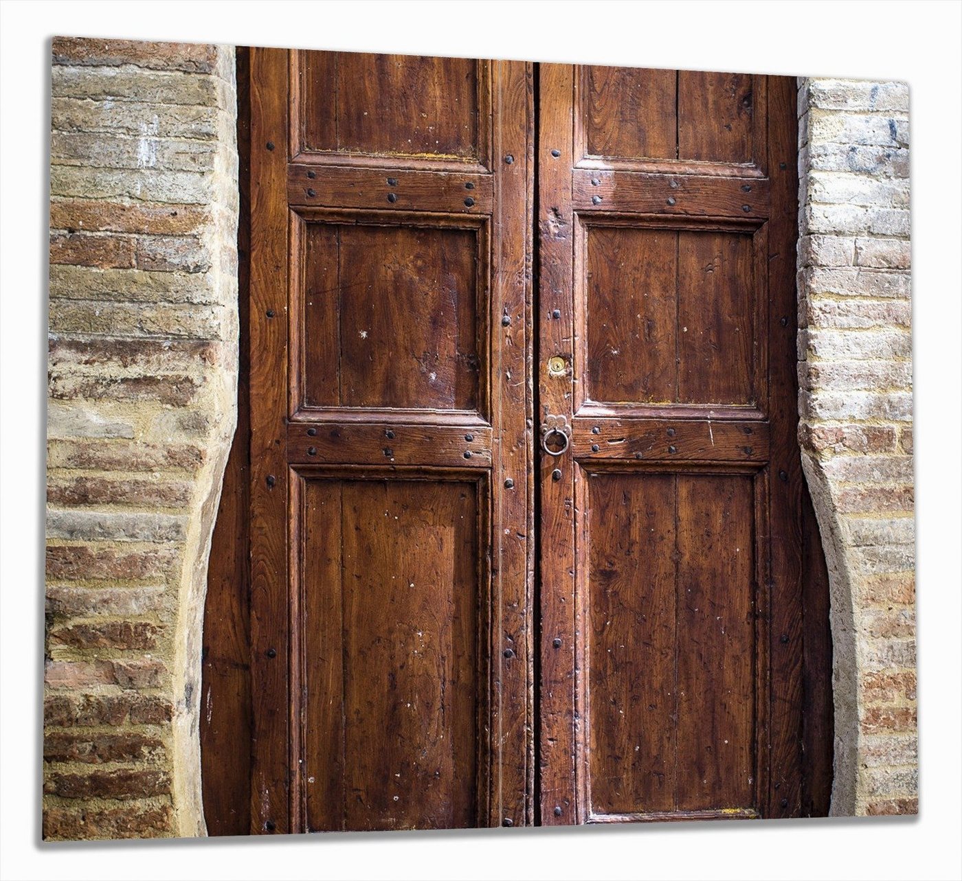 Wallario Herd-Abdeckplatte Holztür braun, ESG-Sicherheitsglas, (Glasplatte, 2 tlg., inkl. 5mm Noppen), verschiedene Größen von Wallario